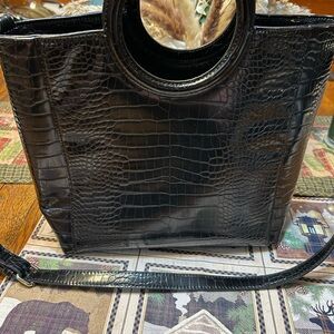 Banana Republic top handle Elegant Black Crocodile-Embossed Women's Bag
